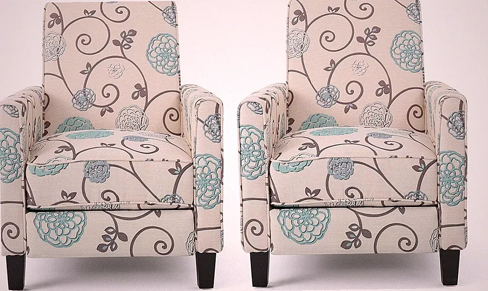 Emmie Light Beige Floral Recliners - Set of 2 with Dark Brown Accents