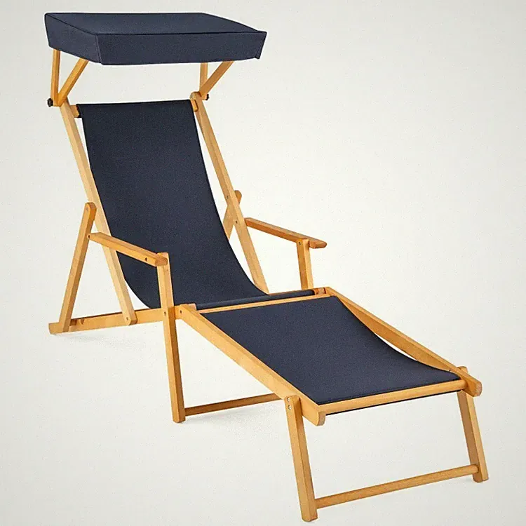 Outdoor Chaise Lounge Chair Folding Portable Reclining Chair w/Adjustable Canopy