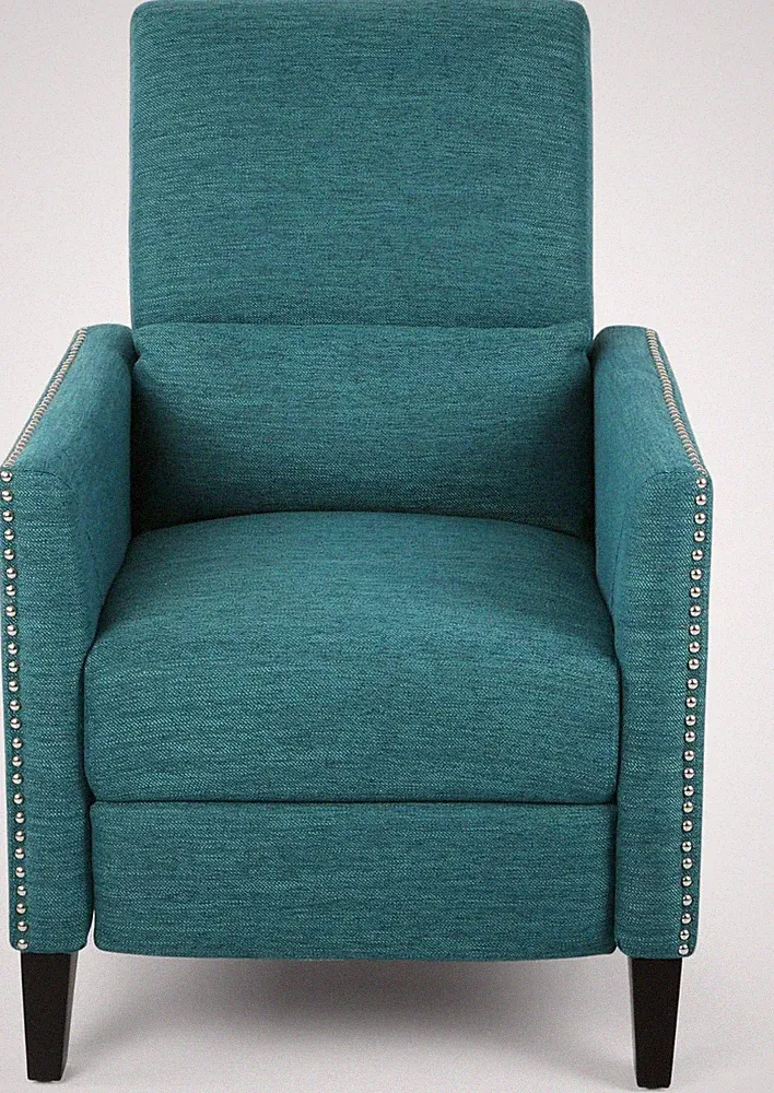 Teal Fabric Push Back Recliner with Dark Brown Accents - Alexis Collection